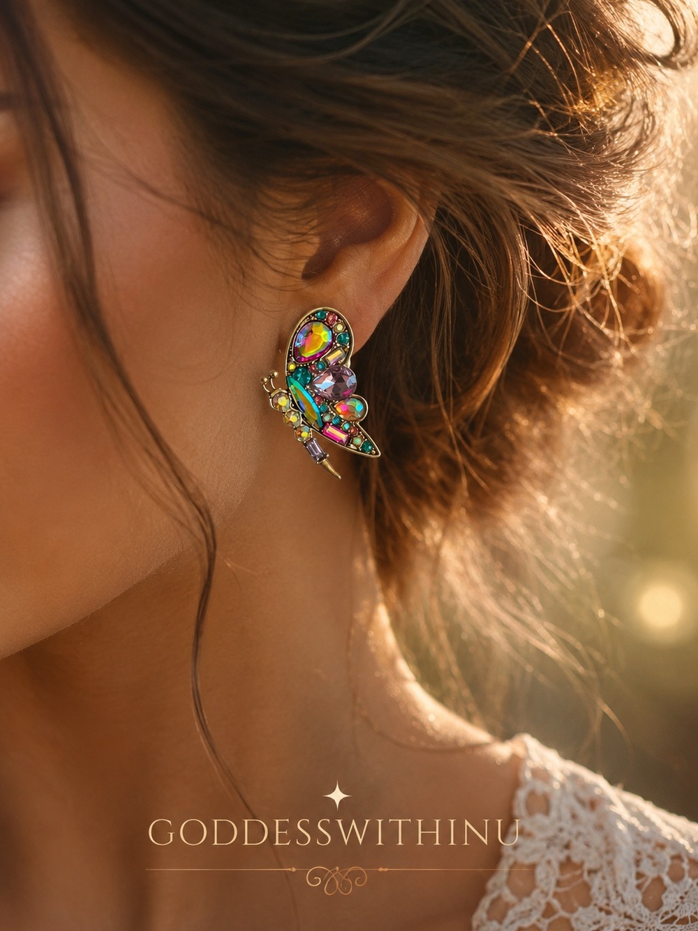 BETSEY JOHNSON | Authentic BJ Stamped Rhinestone Butterfly Studs | Multi | OS